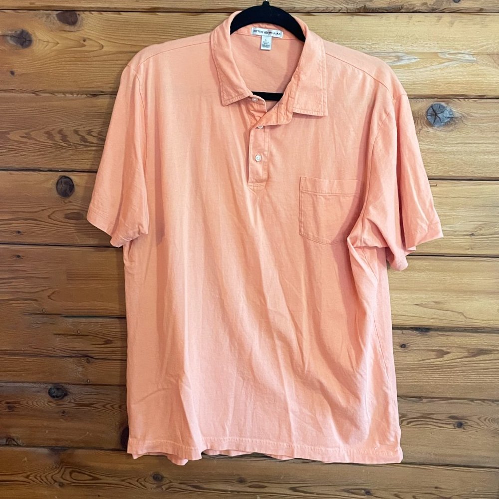 Peter Millar Mens Polo Golf Shirt Large‎ Coral Cotton Short Sleeve